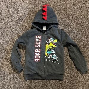 Kids Dinosaur Hoodie - Gray with Red Accents